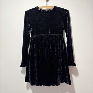 Velvet Dress Midnight Blue Size 10-12 Holiday Wednesday Witch Whimsy Ruffle